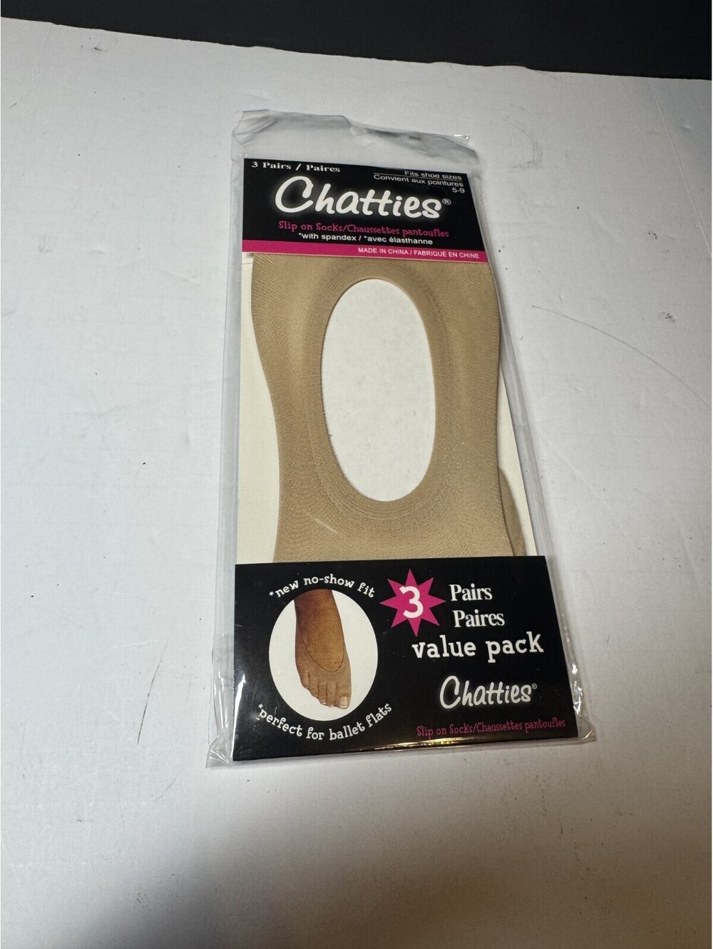 Chatties Legwear Women's Tan Nylon No Show Hidden Socks Liner 3 Pair Size 5-9